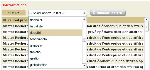 Filtre des formations par mots-clés